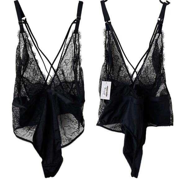 NEW AUDEN Black Lingerie Sheer Lace Contrast Thong Bodysuit Large Adjustable - Picture 2 of 4